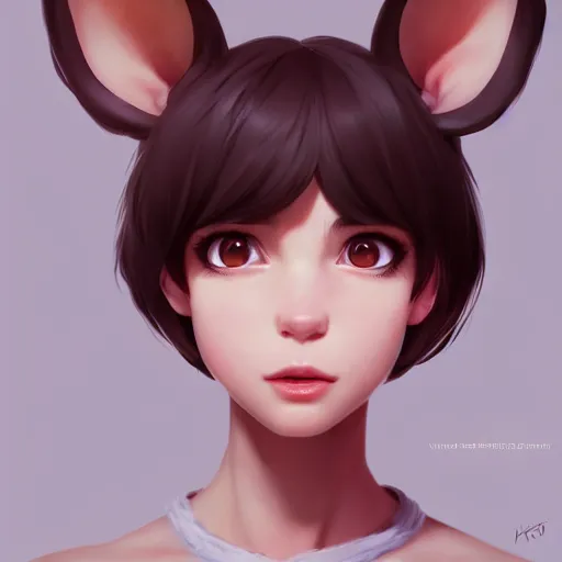 Prompt: character design portrait of an anthropomorphic furry rat girl with rat ears, slight smile, eyes half closed looking at camera, 4 k, concept art, by wlop, ilya kuvshinov, artgerm, krenz cushart, pixiv.