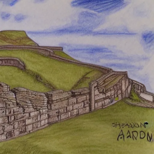 Image similar to pencil illustration of hadrian's wall