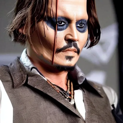 Prompt: Johnny Depp, prosthetic makeup design by H.R Giger