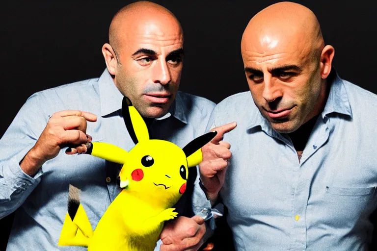 Prompt: joe rogan smoking weed with pikachu