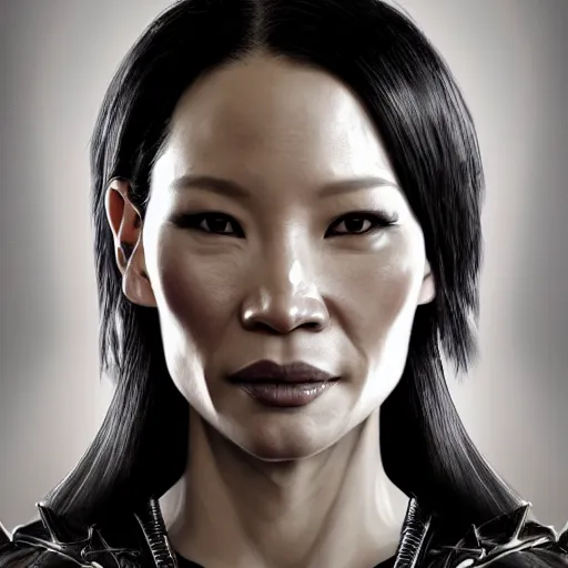 Image similar to lucy liu portrait, dystopia core, apocalyptic, armor, warrior, dramatic, sharp focus, fiction, neon, fantasy, hyper detailed, digital art, trending in artstation, cinematic lighting, studio quality, smooth render, unreal engine 5 rendered, octane rendered, art style and nixeu and wlop and krenz cushart