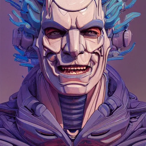 Prompt: 1 9 8 0 transformers rick sanchez portrait by and james jean and erik jones, inspired by ghost in the shell, beautiful fine face features, intricate high details, sharp, ultradetailed, 3 d octane render