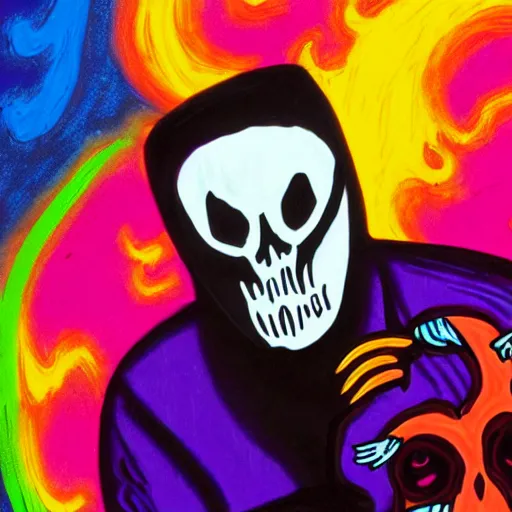 Prompt: ghostface from Scream (1996 film) in the style of Lisa Frank