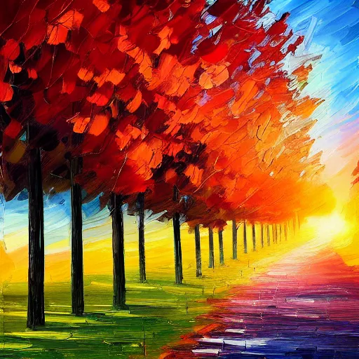 Image similar to tree-lined path at sunset, by Aenami Alena and Afremov Leonid