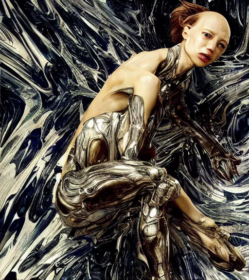 Image similar to still frame from Prometheus movie by Makoto Aida, cyborg with life within by Iris van Herpen painted by Caravaggio and by Hisashi Tenmyouya by Fuyuko Matsui by Makoto Aida by Yasunari Ikenaga by Takato Yamamoto