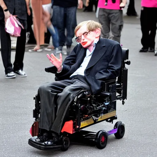 Image similar to stephen hawking in neon street racing and trying to escape police