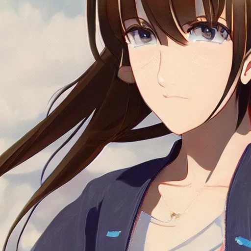 Image similar to a high detail portrait of high school girl by makoto sinkai, in simple background, by CLIP STADIO