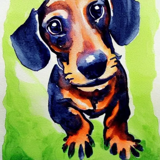 Prompt: cute dachshund watercolor