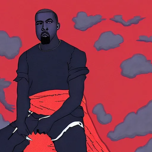 Prompt: Kanye west recording my beautiful dark twisted fantasy, anime art style