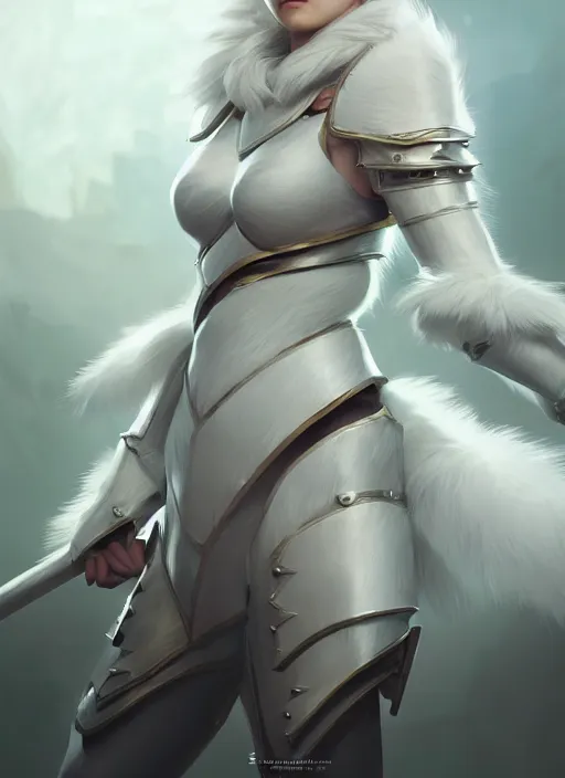 Image similar to fur - lined armor!!! beautiful and elegant white haired female!! gorgeous ayes!! character concept art, sharp focus, octane render! unreal engine 5! highly rendered!! trending on artstation!! detailed linework!! illustration by bussiere rutkowski andreas rocha