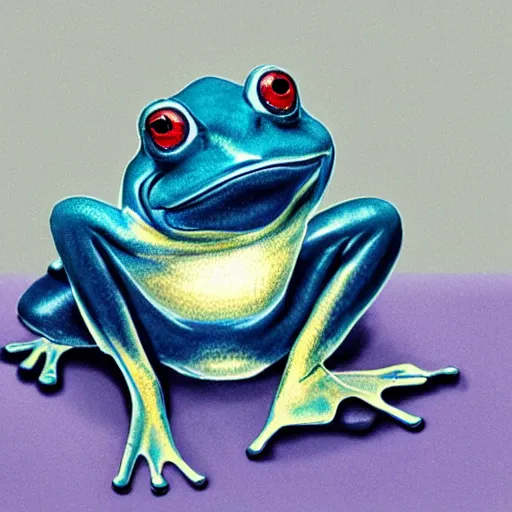 Image similar to a crying blue frog