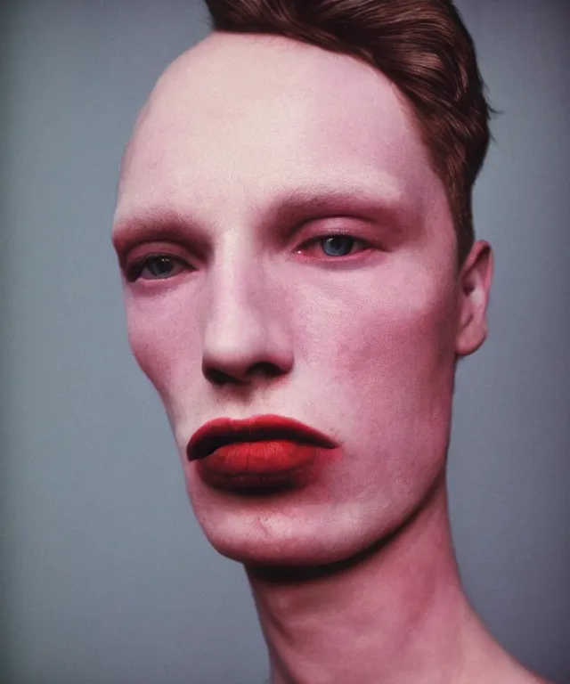 Image similar to a color photograph of a non binary model, thomas ruff, by robert mapplethorpe, intense, bold, hyperrealistic, ultra sharp, extra details, ultra high quality, trending on pinteresst