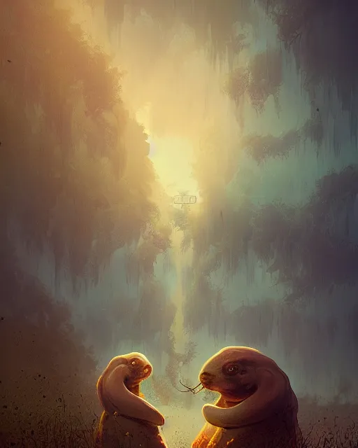 Image similar to white capybara with cthulhu like features, surreal photography, dramatic light, impressionist painting, digital painting, artstation, kilian eng, john harris, bastien lecouffe - deharme, simon stalenhag