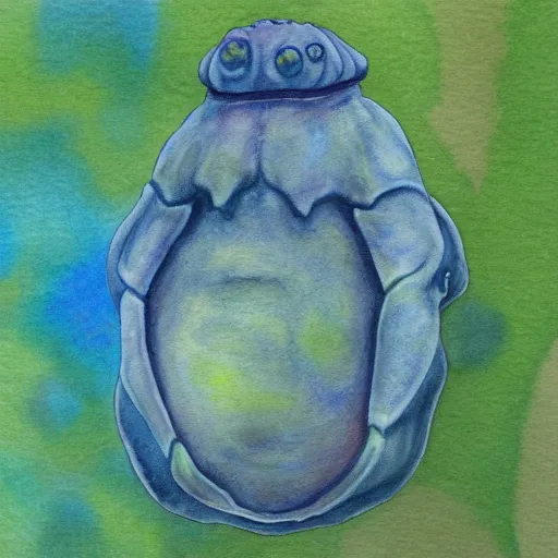 Image similar to tardigrade painting, soft lighting, dappled light, watercolor and colored pencil, vegetarian