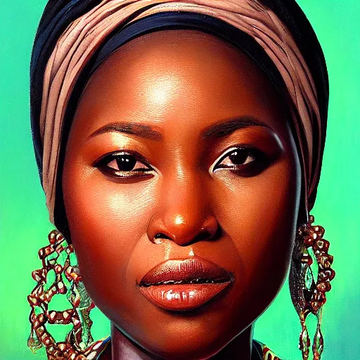 Prompt: portrait of a nigerian woman ( 3 5 ) from nigeria, an oil painting by ross tran and thomas kincade