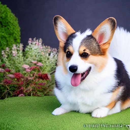 Prompt: Cute corgi with a hat, outdoors photo, promo shoot, studio lighting