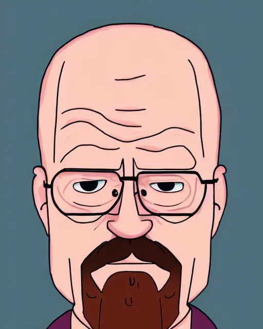 Image similar to portrait of walter white in the style of justin roiland. heisenberg. breaking bad. cinematic lighting. style of rick & morty. photographic, photography. by justin roiland