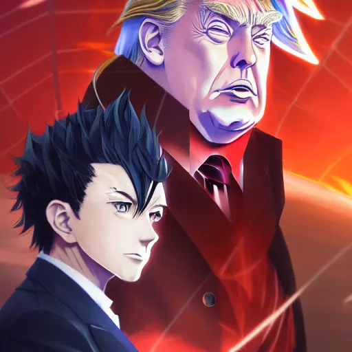 Image similar to anime portrait of trump x elon musk hybrid as an anime antagonist by Stanley Artgerm Lau, WLOP, Rossdraws, James Jean, Andrei Riabovitchev, Marc Simonetti, and Sakimichan, trending on artstation