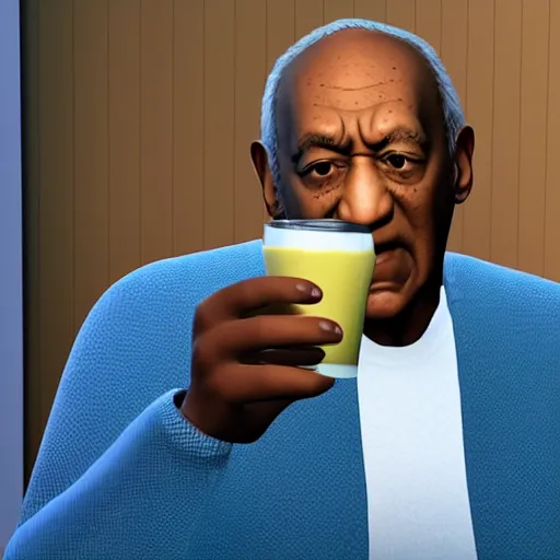 Prompt: bill cosby holding a drink in the sims 4, movie still, cinematic lighting, dramatic, octane render, long lens, shallow depth of field, bokeh, anamorphic lens flare, 8 k, hyper detailed, 3 5 mm film grain