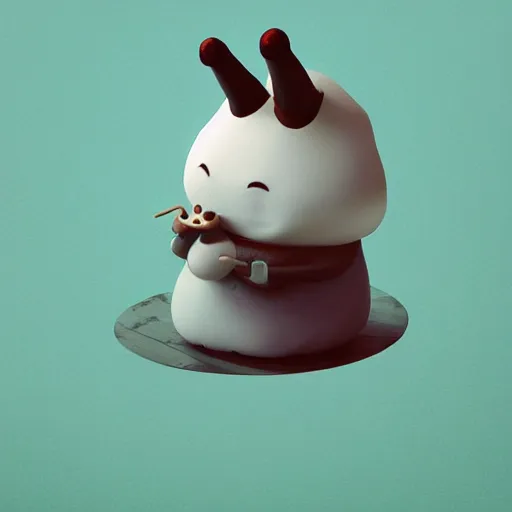 Image similar to a big head Moomin, two tiny horns, 3D art, Finnish green, Baymax style, sweetness, technology, futurism, kawaii, Marina Dieul, Monchhich, Kristina Shablina, 8K