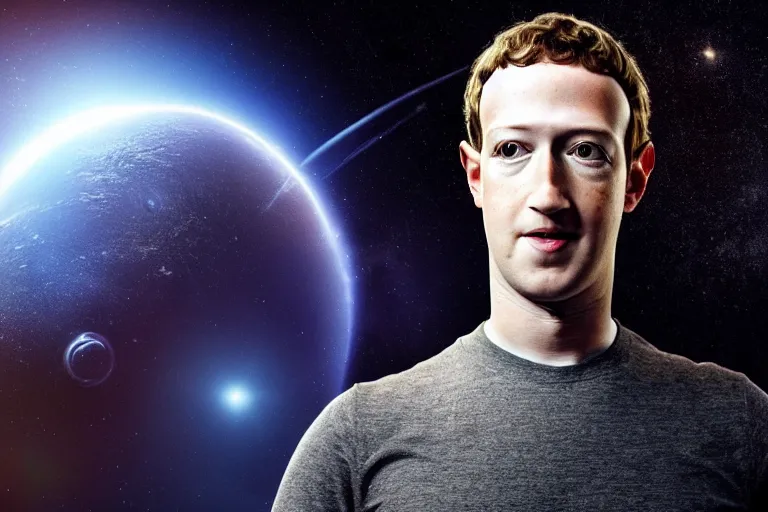 Image similar to a photo of mark zuckerberg looking like an alien, photorealistic, 8 k, space background