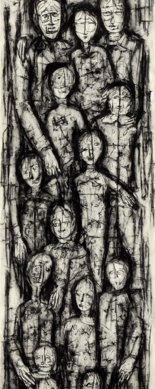 Image similar to blueprint of a family, by bernard buffet and stephen gammell and emil nolde, 8 k, trending on artstation