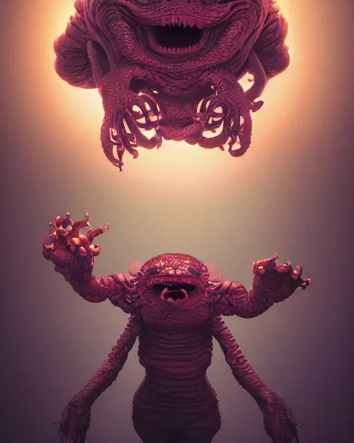 Prompt: cute baby monster with six arms, monster, intricate artwork. by Tooth Wu, wlop, beeple, dan mumford. mulholland drive by david lynch, dune by david lynch, octane render, trending on artstation, greg rutkowski very coherent symmetrical artwork. cinematic, hyper realism, high detail, octane render, 8k, iridescent accents