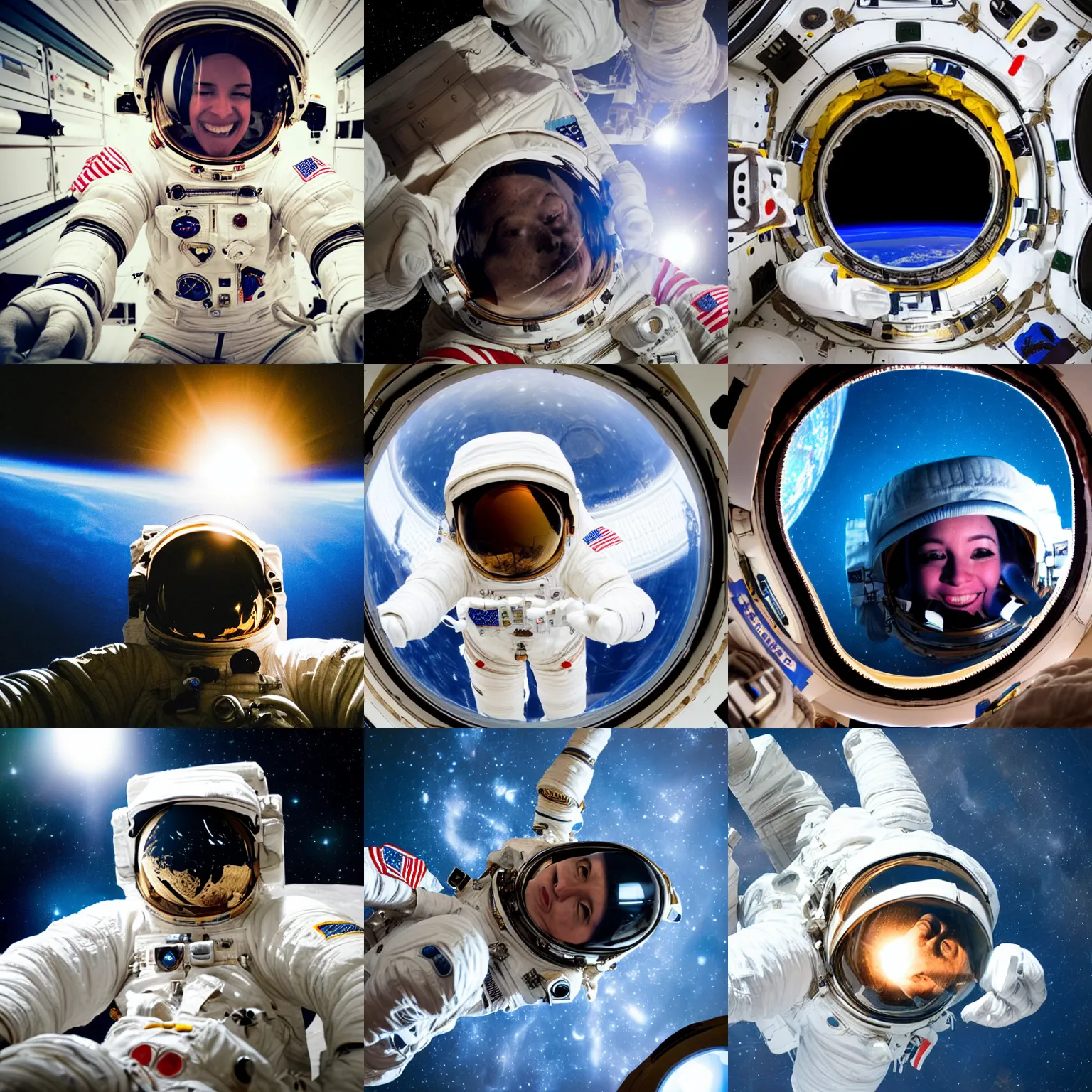 Prompt: astronaut in outer space lit from below, face dark