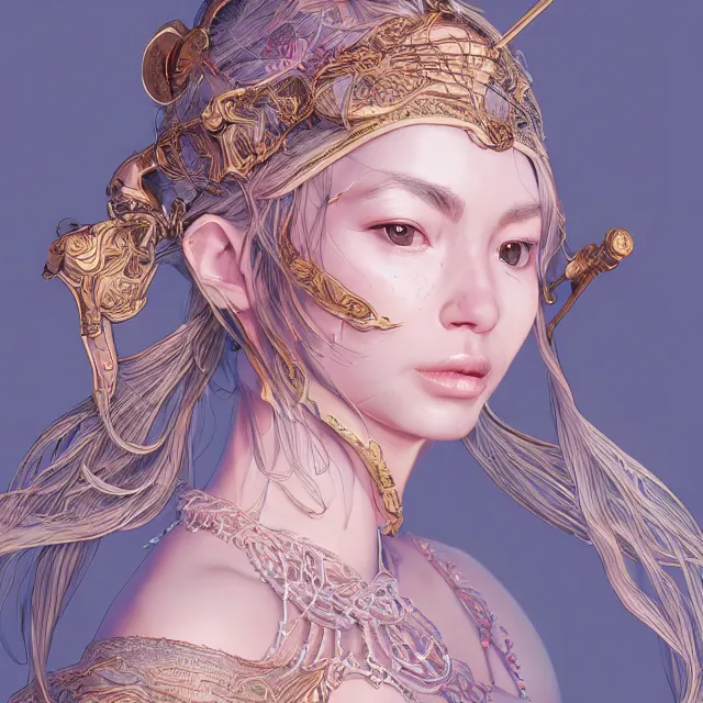 Image similar to studio portrait of neutral good colorful female cleric bard healer as absurdly beautiful, elegant, young sensual swimsuit model, ultrafine hyperrealistic detailed face illustration by kim jung gi, irakli nadar, intricate linework, sharp focus, bright colors, matte, octopath traveler, final fantasy, unreal engine highly rendered, global illumination, radiant light, intricate environment