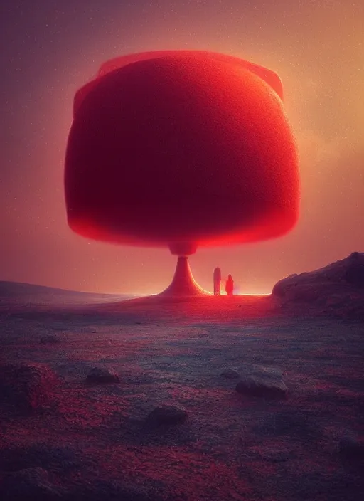 Prompt: a digital painting of a giant red object in the sky, concept art by mike winkelmann, cgsociety, fantasy art, angular, dystopian art, concept art
