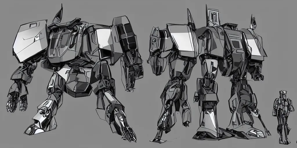 Prompt: concept art design for futuristic military robot mecha, Syd Mead style,