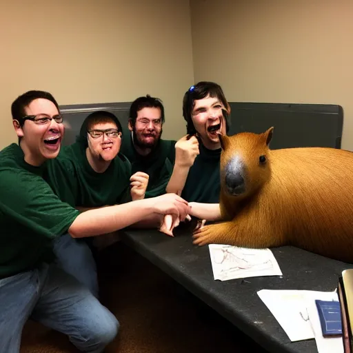 Image similar to Capybara cult meetup at a denny's 3 A.M. backrooms discrete math