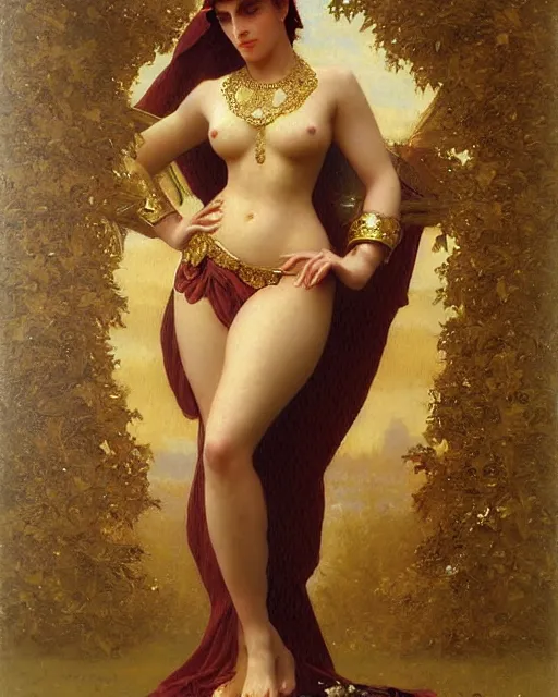 Image similar to Jessica Rabbit, dressed in ornate, detailed, intricate gold armor, detailed oil painting by William Adolphe Bouguereau