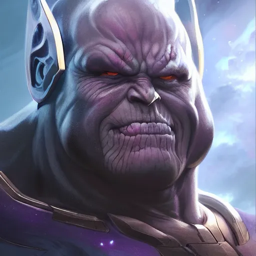 Image similar to characters portrait of Darkseid mixed with Thanos by ArtGerm and Tom Bagshaw, merged character, Full body shot, cinematic opening shot, 4k, highly detailed, cinematic lighting