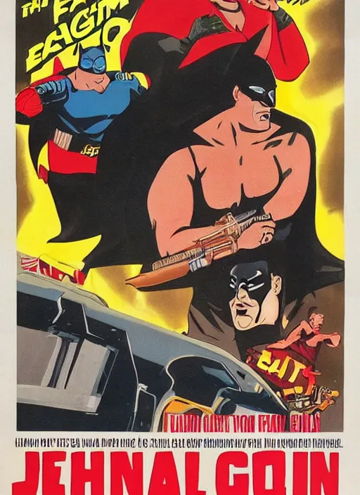 Image similar to an 8 0's john alvin action movie poster starring steven seagal face as a fat bat man superhero the movie is called fat batman