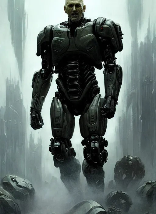 Prompt: james cameron as victor stone, full body concept, cyborg, borg, strogg, face of a man, terminator, flesh, quake strogg, doom demon, wolfenstein, monstrous, powerful, symmetry, symmetrical, concept art by ruan jia and greg rutkowski