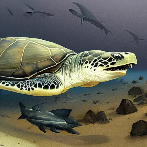 Prompt: turtle kills shark profile picture geog darrow greg rutkowski