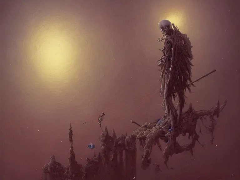 Prompt: a detailed profile illustration of skelleton, aurora lighting clouds and stars by beksinski carl spitzweg and tuomas korpi. baroque elements. baroque element. intricate artwork by moebius. Trending on artstation. 8k