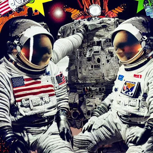 Image similar to astronauts in punk rock mixed media collage