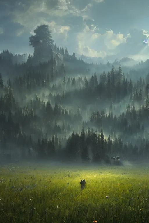 Prompt: A endless beuatiful meadow by Greg Rutkowski, Sung Choi, Mitchell Mohrhauser, Maciej Kuciara, Johnson Ting, Maxim Verehin, Peter Konig, final fantasy , 8k photorealistic, cinematic lighting, HD, high details, atmospheric,