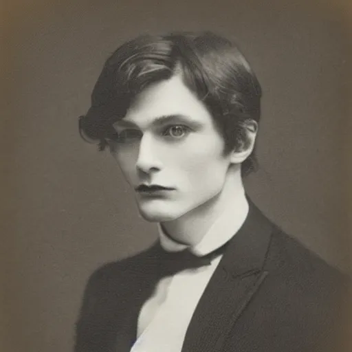Prompt: headshot edwardian photograph of dorian gray, extremely handsome, 1 9 2 0 s, realistic face, 1 8 9 0 s, 1 9 0 0 s, very grainy, slightly blurry, victorian