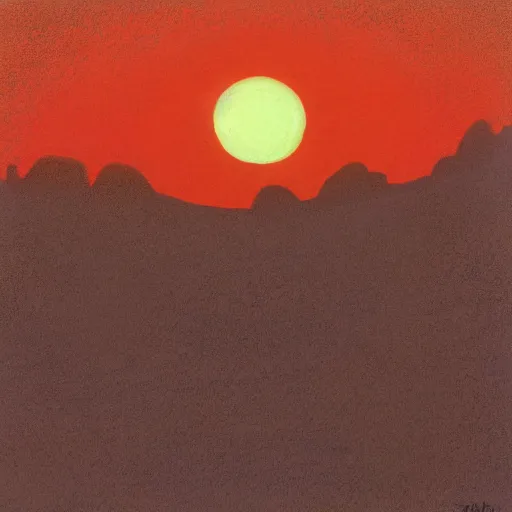 Image similar to A giant nose in a desert with many joshua trees and a red sun in the sky. Pastel.