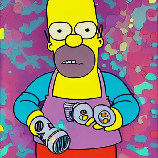 Image similar to full view of homer simpson from serial experiments lain, style of yoshii chie and hikari shimoda and martine johanna, highly detailed