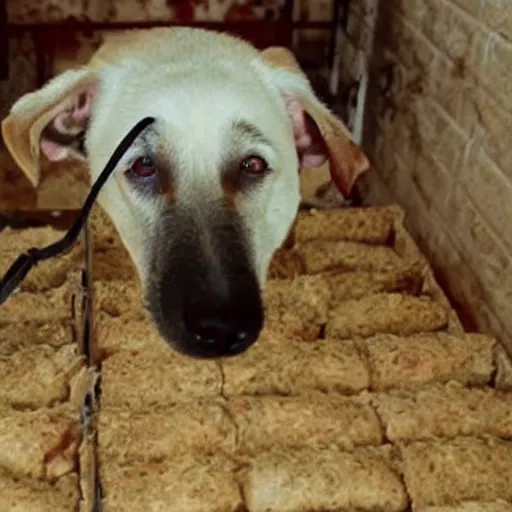 Image similar to blind dog in a meat house,