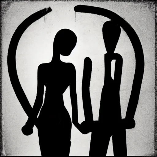 Image similar to a woman and man apart, silhouette, abstract, album art, melancholic,