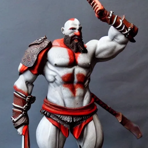 Prompt: Cute sculpture of full body Kratos,