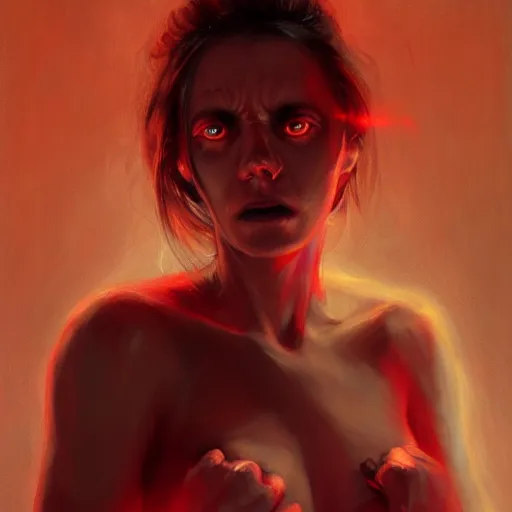 Image similar to women with red glowing eyes screaming in pain , digital art by Mandy Jurgens and Irina French and Heraldo Ortega , hyperdetailed, artstation, cgsociety