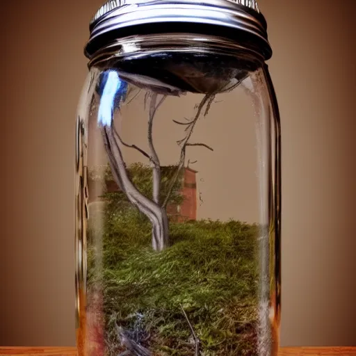 Prompt: a tornado in a jar