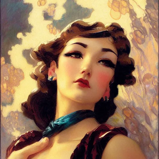 Image similar to detailed portrait of art deco anime girl, painting by gaston bussiere, craig mullins, j. c. leyendecker