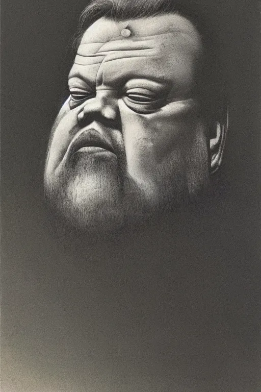 Image similar to portrait of Orson Welles by Zdzislaw Beksinski